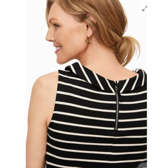 Talbots Mockneck Knit Sleeveless Black White Stripe Shift Dress size medium - Picture 2 of 8